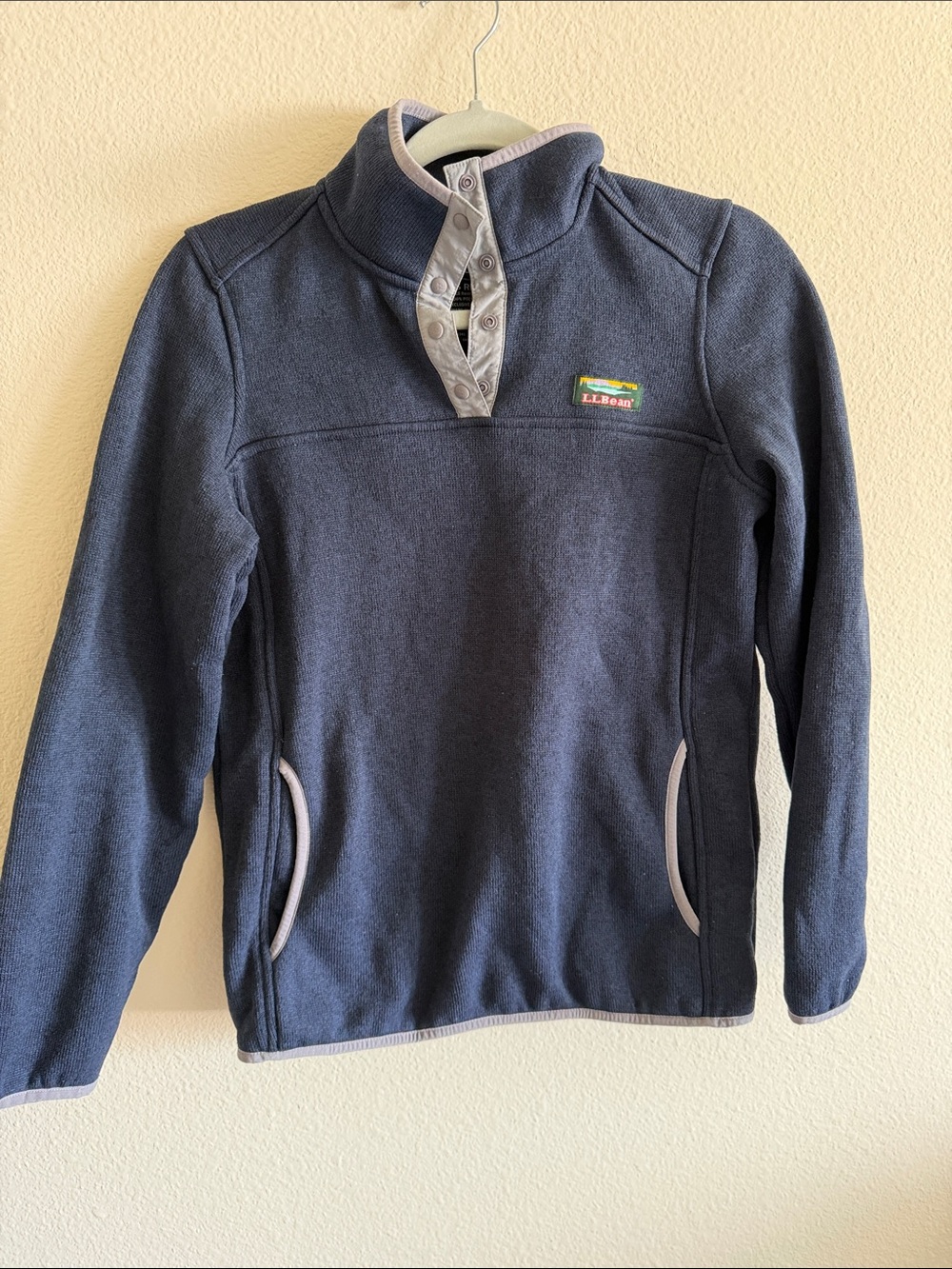 L.L. Bean Navy Snap-Button Fleece Pullover with Light Trim